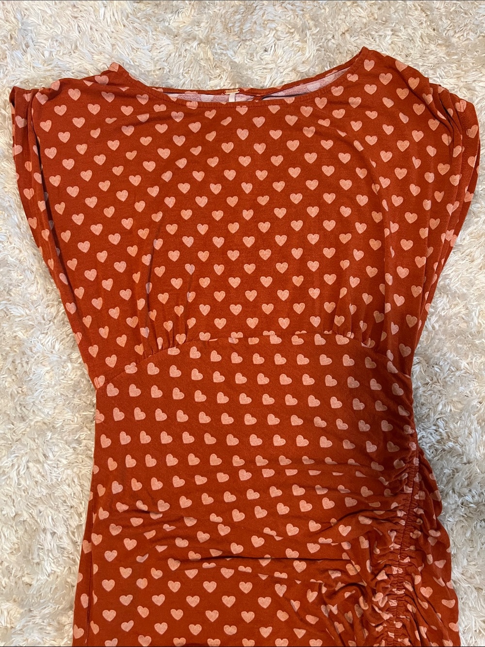 Free People Lakeside Rust Maxi Dress with White Heart Print and Side Slit - Picture 5 of 10